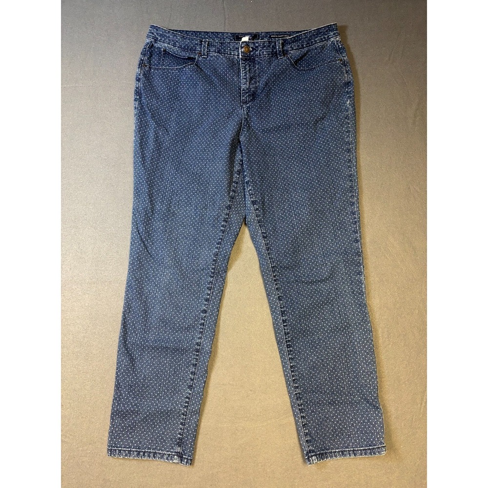 Charter Club Bristol Skinny Ankle Jeans 14 Blue Polka Dot Denim JM7138
